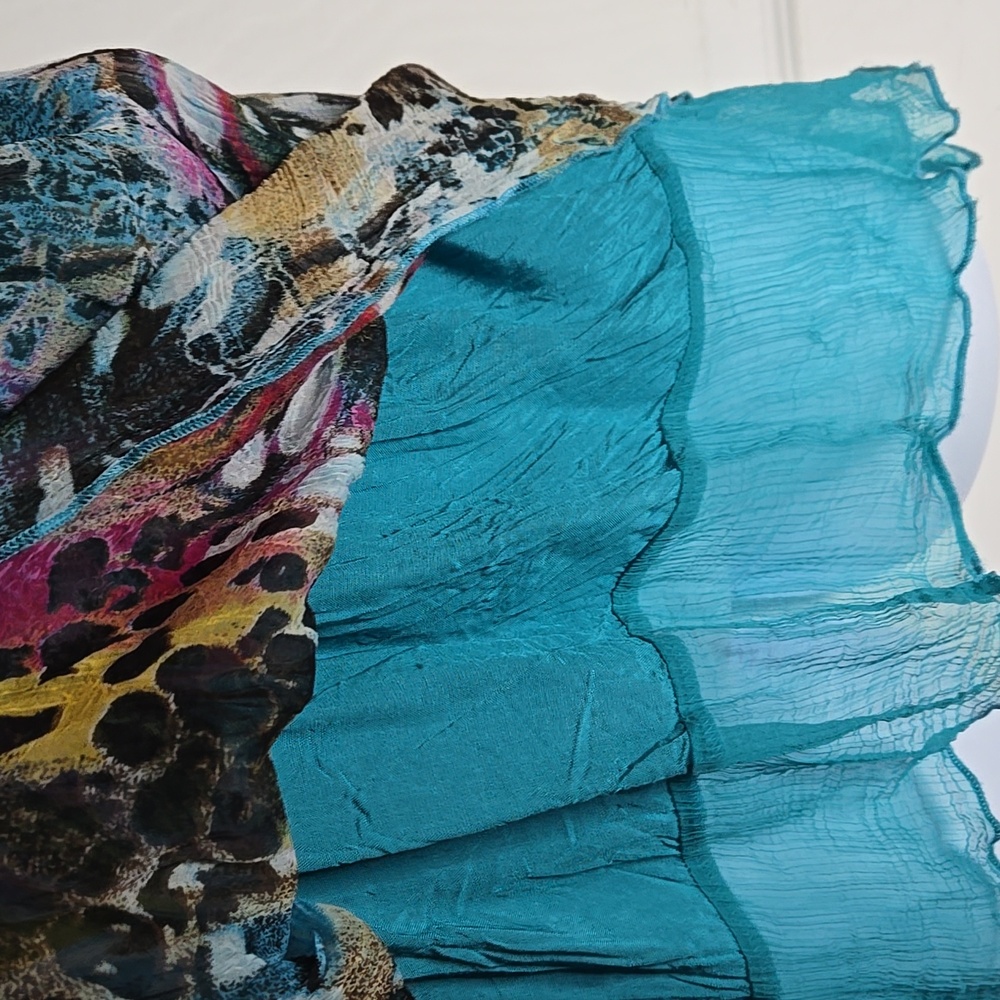 Teal Viscose Wispy Blouse Top L - Picture 5 of 7